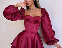 Атласна корсетна сукня бюстьє з пишною подвійною спідницею та об‘ємними рукавами Атласна корсетна сукня бюстьє з пишною подвійною спідницею та об‘ємними рукавами | PUSHKA SHOP