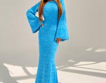 Трикотажна сукня максі з розкльошеними рукавами та відкритою спиною | PUSHKA SHOP