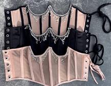 Корсет на кісточках зі шнурівкою, декорований бахромою зі страз | PUSHKA SHOP