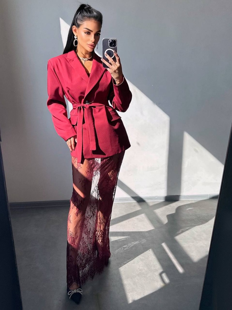 Комплект: піджак + блуза з баской + мереживна спідниця-шорти  | PUSHKA SHOP