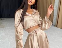 Шелковый комплект: укорочённая рубашка + юбка с запахом   Шелковый комплект: укорочённая рубашка + юбка с запахом   | PUSHKA SHOP