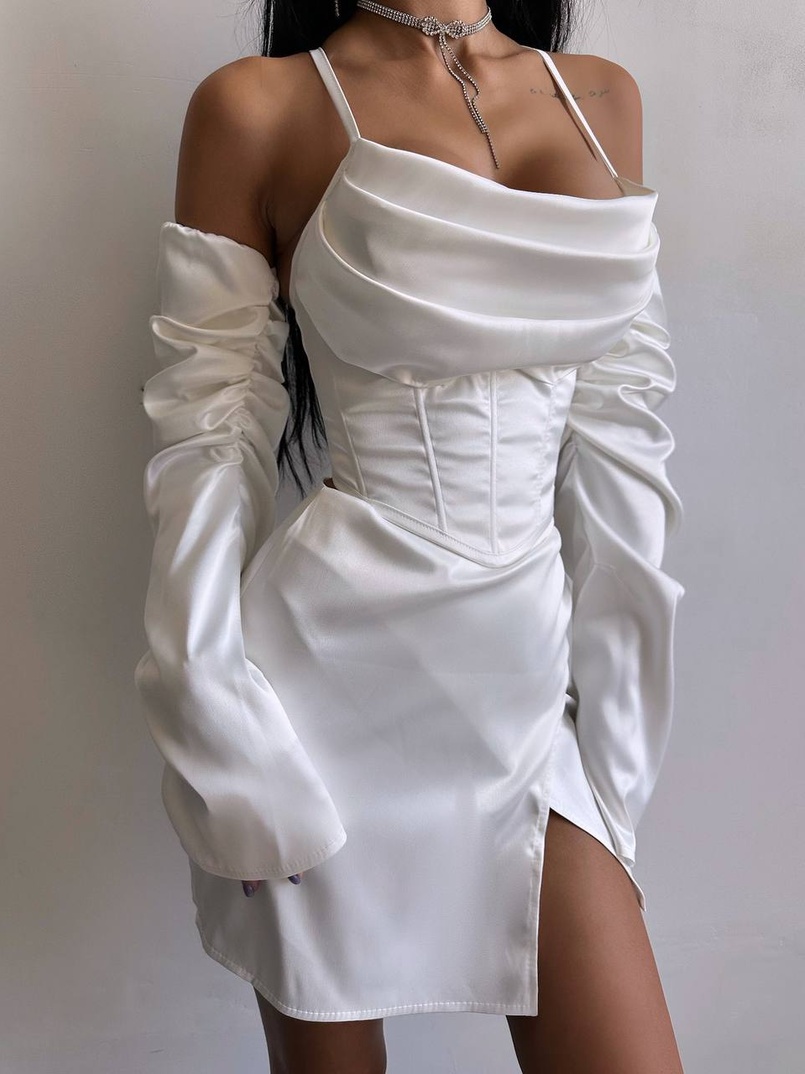 Комплект: корсет з рукавами    + спідниця міні з драпіруванням   | PUSHKA SHOP