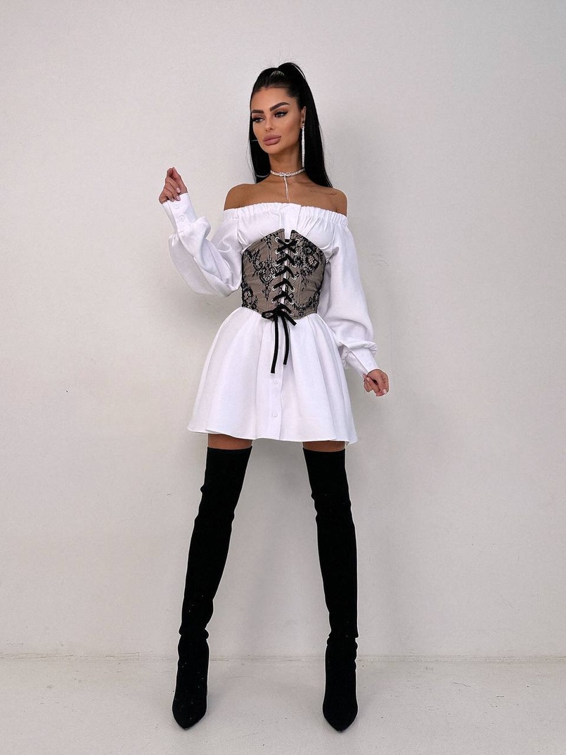 Приталена сорочка на плічках+  мереживний корсет | PUSHKA SHOP