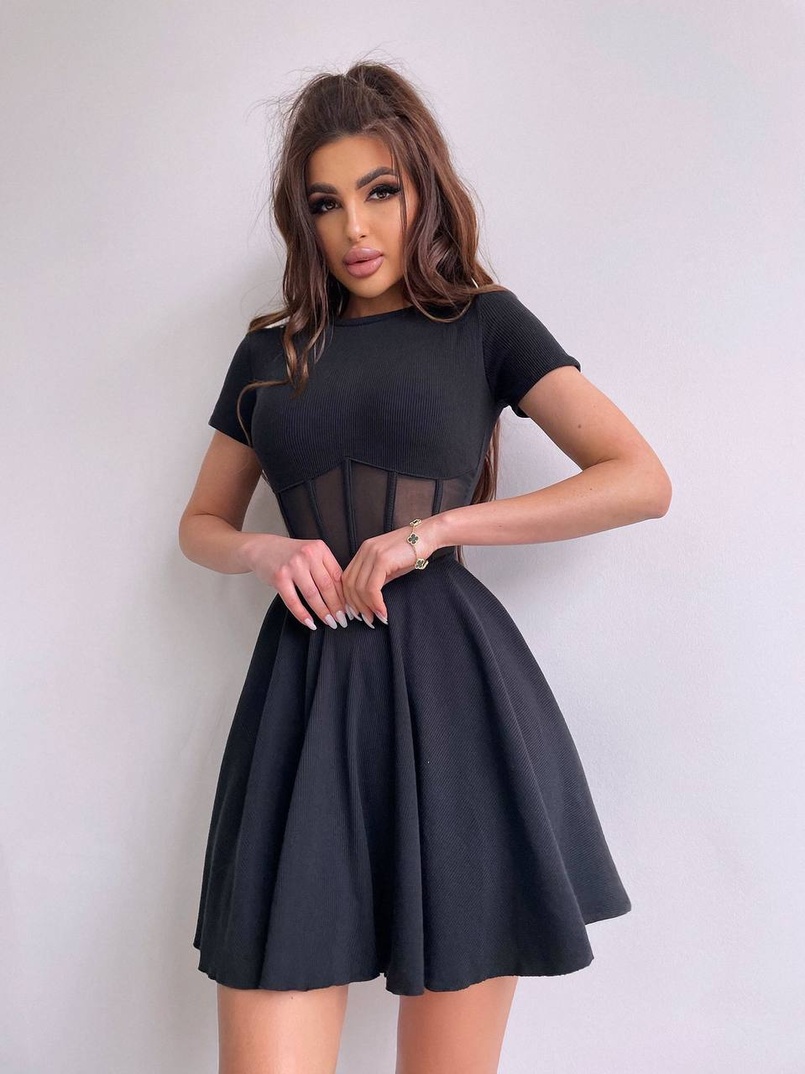 Сукня-міні  з елементами корсету  та спідницею солнцем Сукня-міні  з елементами корсету  та спідницею солнцем | PUSHKA SHOP