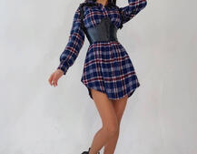 Тёплое байковое платье-рубашка в клетку Тёплое байковое платье-рубашка в клетку | PUSHKA SHOP