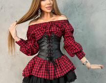 Хлопковое платье в клетку с подъюбником и корсетом из эко-кожи Хлопковое платье в клетку с подъюбником и корсетом из эко-кожи | PUSHKA SHOP