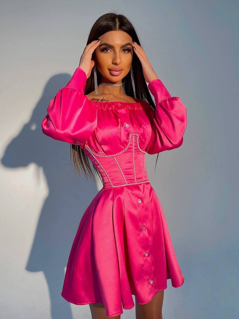 Платье-рубашка в комплекте с корсетом, декорированным стразами  Платье-рубашка в комплекте с корсетом, декорированным стразами  | PUSHKA SHOP