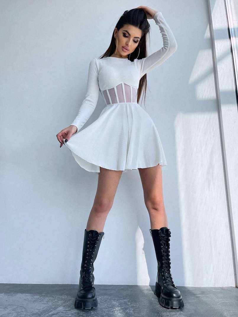 Приталена сукня з корсетною вставкою та спідницею-сонцем | PUSHKA SHOP