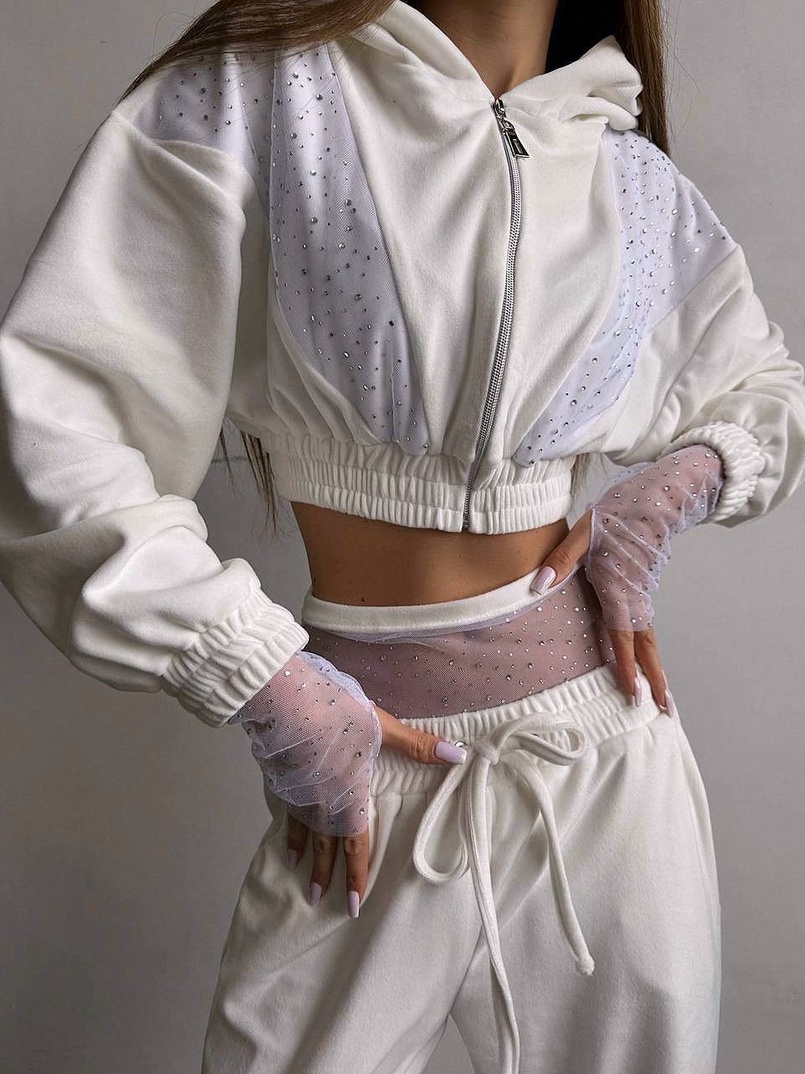 Велюровий комплект декорований стразами( бомбер+ рукавички+ штани + трусики) | PUSHKA SHOP