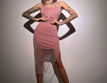 Сукня із сітки зі стразами на трикотажній підкладці  | PUSHKA SHOP