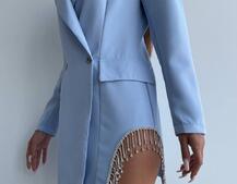 Приталена сукня-піджак, декорована бахромою зі страз Приталена сукня-піджак, декорована бахромою зі страз | PUSHKA SHOP