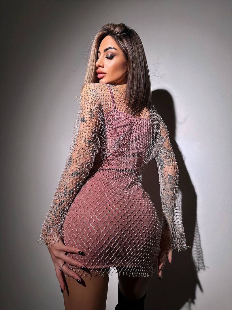 Сукня із сітки зі стразами на трикотажній підкладці  | PUSHKA SHOP