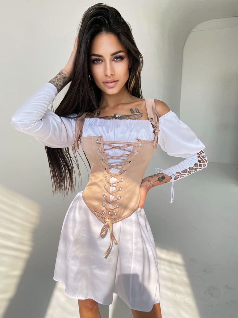 Шелковое платье + атласный корсет на шнуровке Шелковое платье + атласный корсет на шнуровке | PUSHKA SHOP