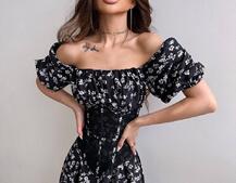 Сукня міді з розрізом в квітковий принт + прозорий корсет  Сукня міді з розрізом в квітковий принт + прозорий корсет  | PUSHKA SHOP