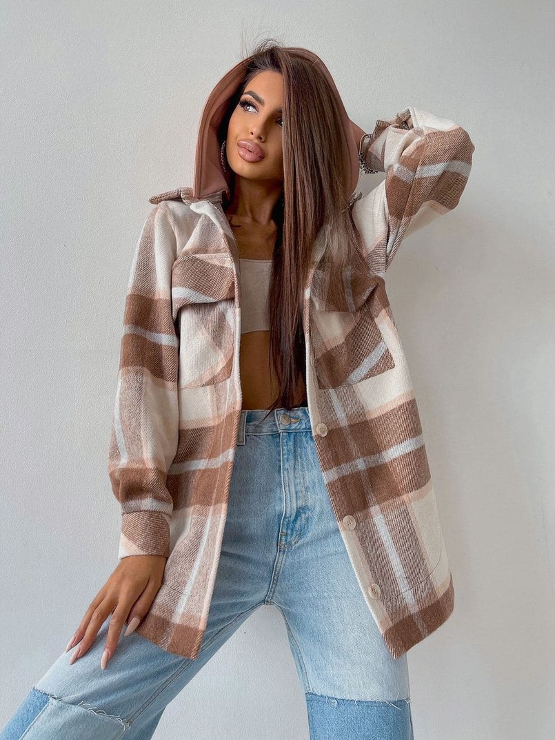 Кашемировая рубашка в клетку с капюшоном  | PUSHKA SHOP