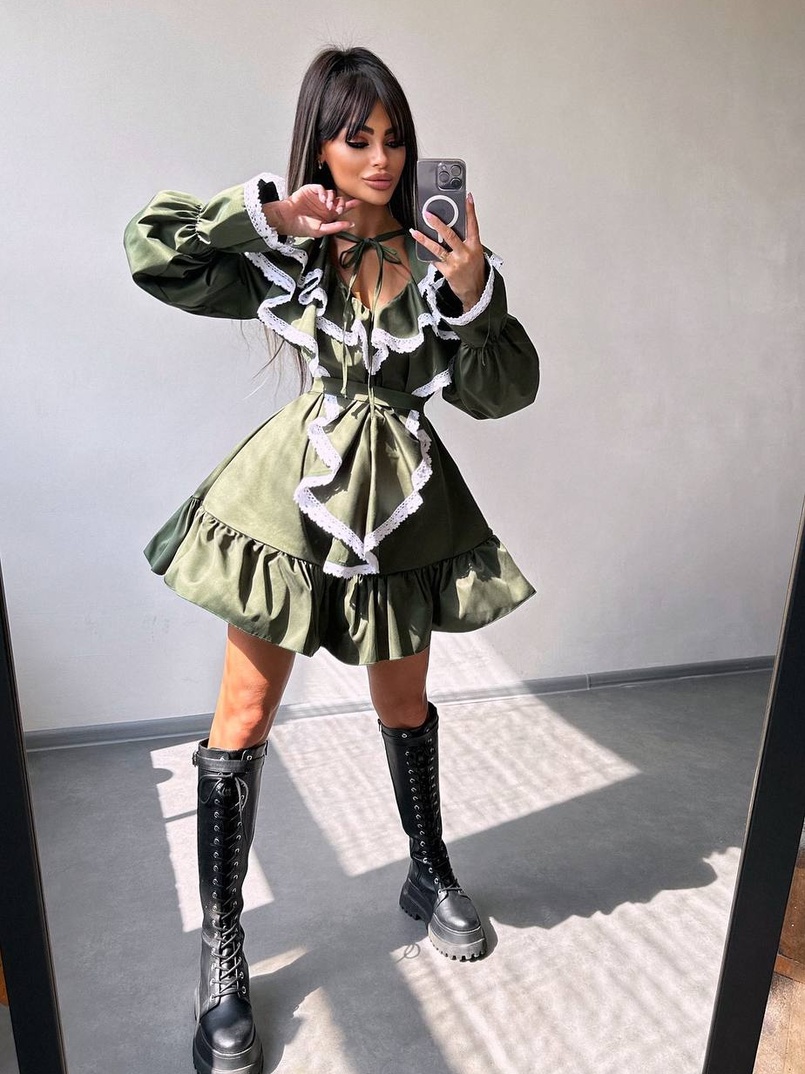 Котонова сукня декорована мереживом    | PUSHKA SHOP