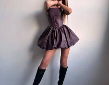 Корсетна сукня з еко-шкіри зі спідницею-балоном | PUSHKA SHOP