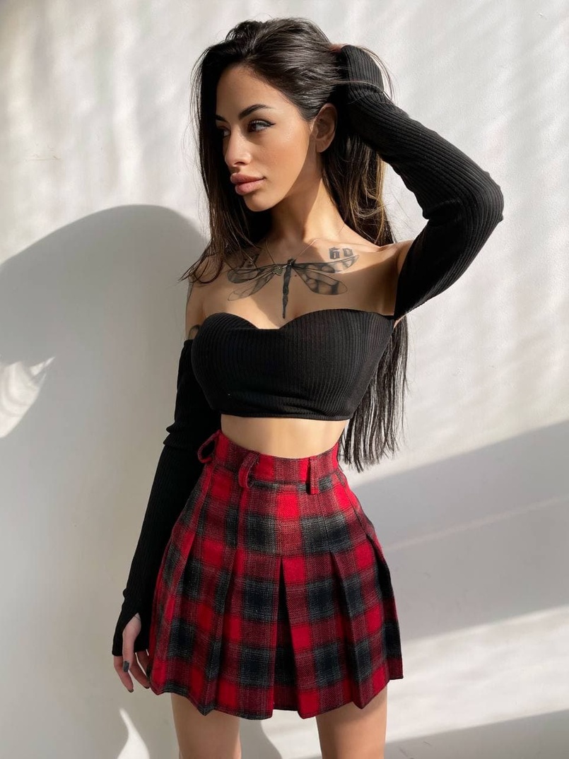 Комплект: трикотажный топ с чашечками push up + юбка в складку   | PUSHKA SHOP