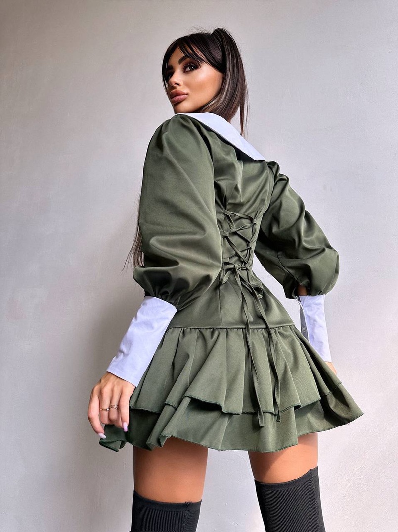 Котонова сукня з рюшами на гудзиках зі шнурівкою на спинці Котонова сукня з рюшами на гудзиках зі шнурівкою на спинці | PUSHKA SHOP