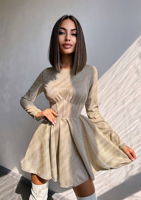 Приталена блискуча сукня з корсетною вставкою та пишною спідницею-сонцем | PUSHKA SHOP