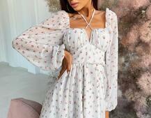 Шифоновое платье с завязками на груди  | PUSHKA SHOP