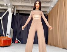 Трикотажный костюм с расклешенными брюками   | PUSHKA SHOP