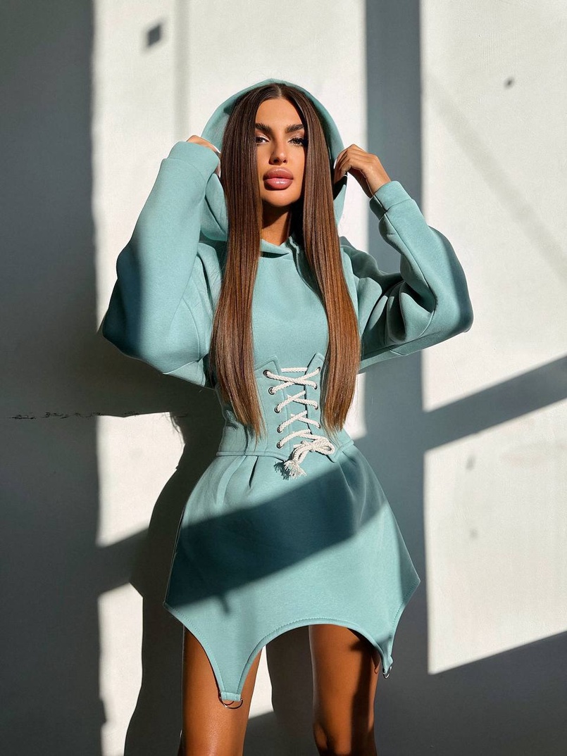 Тепле приталене худі з капюшоном на флісі + корсет на шнурівці Можна носити з корсетом та без Тепле приталене худі з капюшоном на флісі + корсет на шнурівці Можна носити з корсетом та без | PUSHKA SHOP