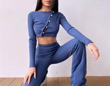 Комплект : штани кльош і топ на ґудзиках Комплект : штани кльош і топ на ґудзиках | PUSHKA SHOP