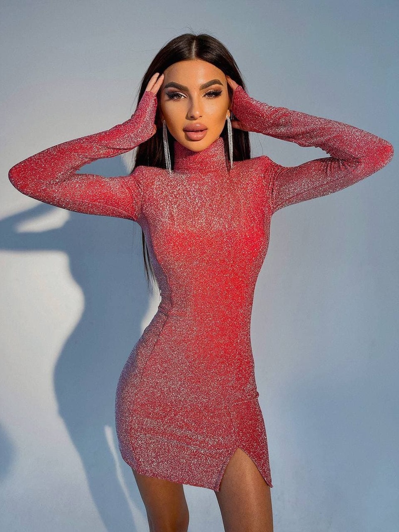 Платье-мини с подплечниками из люрекса Платье-мини с подплечниками из люрекса | PUSHKA SHOP