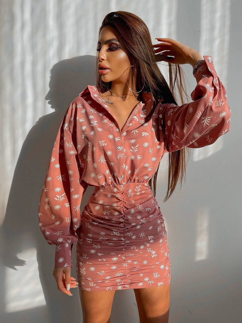 Платье-рубашка с присобранной юбкой  | PUSHKA SHOP