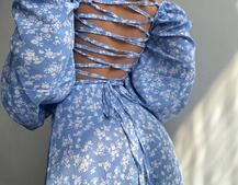 Квіткова сукня-міді зі шнурівкою на спинці та розрізом на ніжці | PUSHKA SHOP