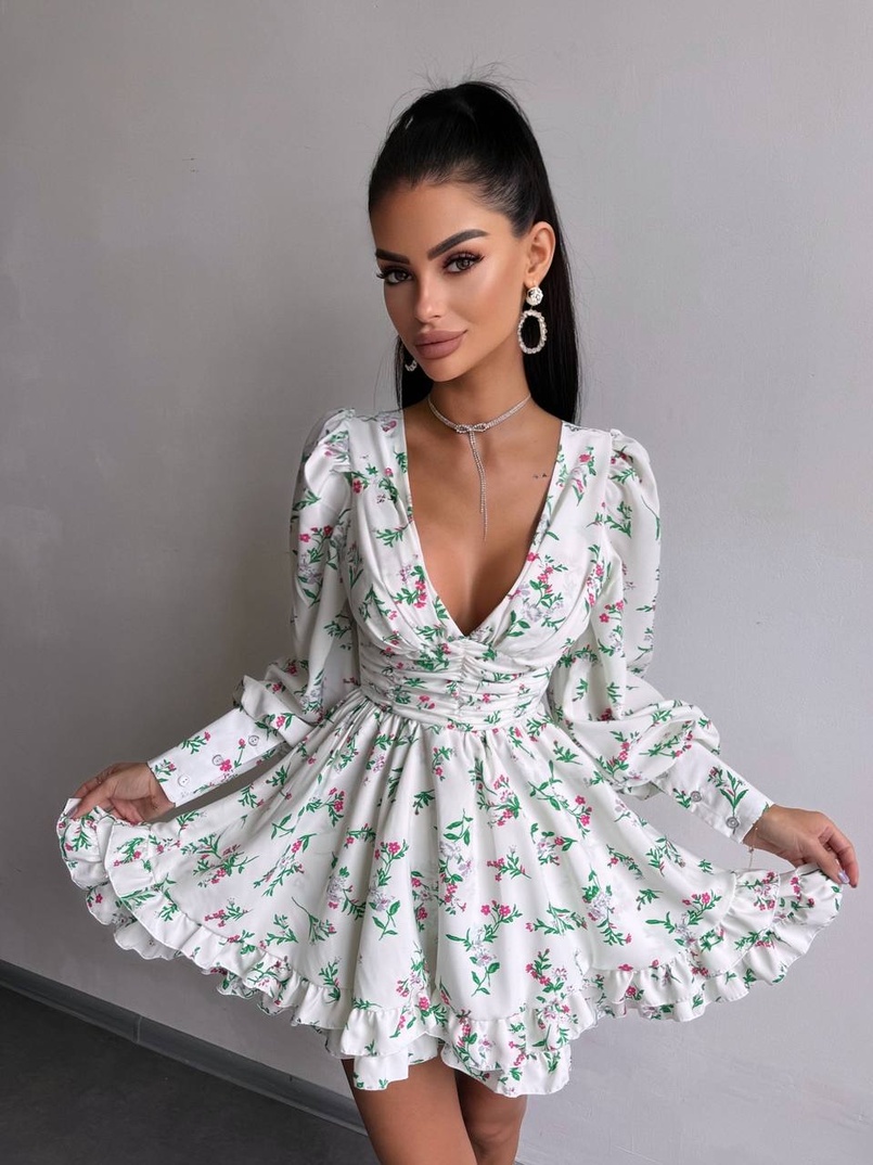 Сукня міні з пишною спідницею та драпіруванням на талії | PUSHKA SHOP