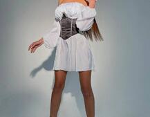 Шелковое платье с корсетом декорированным стразами   | PUSHKA SHOP