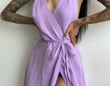 Муслиновое платье с запахом  | PUSHKA SHOP