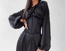 Комплект: шелковое платье на завязках с прозрачным бельевым корсетом на шнуровке Комплект: шелковое платье на завязках с прозрачным бельевым корсетом на шнуровке | PUSHKA SHOP