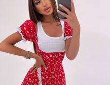 Сукня з квітковим принтом декорована мереживом  Сукня з квітковим принтом декорована мереживом  | PUSHKA SHOP