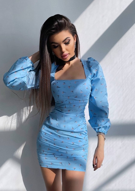 Квіткова сукня зі збіркою з боків  | PUSHKA SHOP