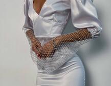 Атласна сукня, декорована сіткою зі стразами Атласна сукня, декорована сіткою зі стразами | PUSHKA SHOP