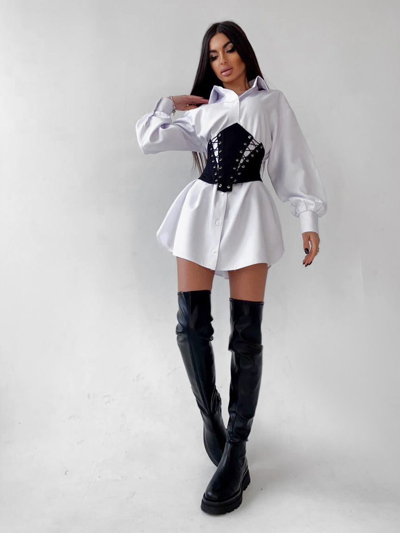 Платье-рубашка с корсетом на косточках со шнуровкой Платье-рубашка с корсетом на косточках со шнуровкой | PUSHKA SHOP