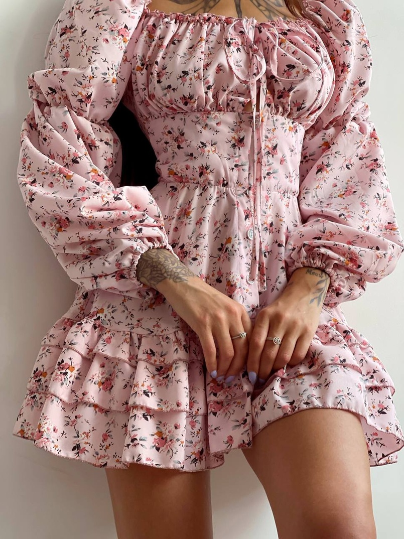 Квіткова сукня на ґудзиках з воланами Квіткова сукня на ґудзиках з воланами | PUSHKA SHOP