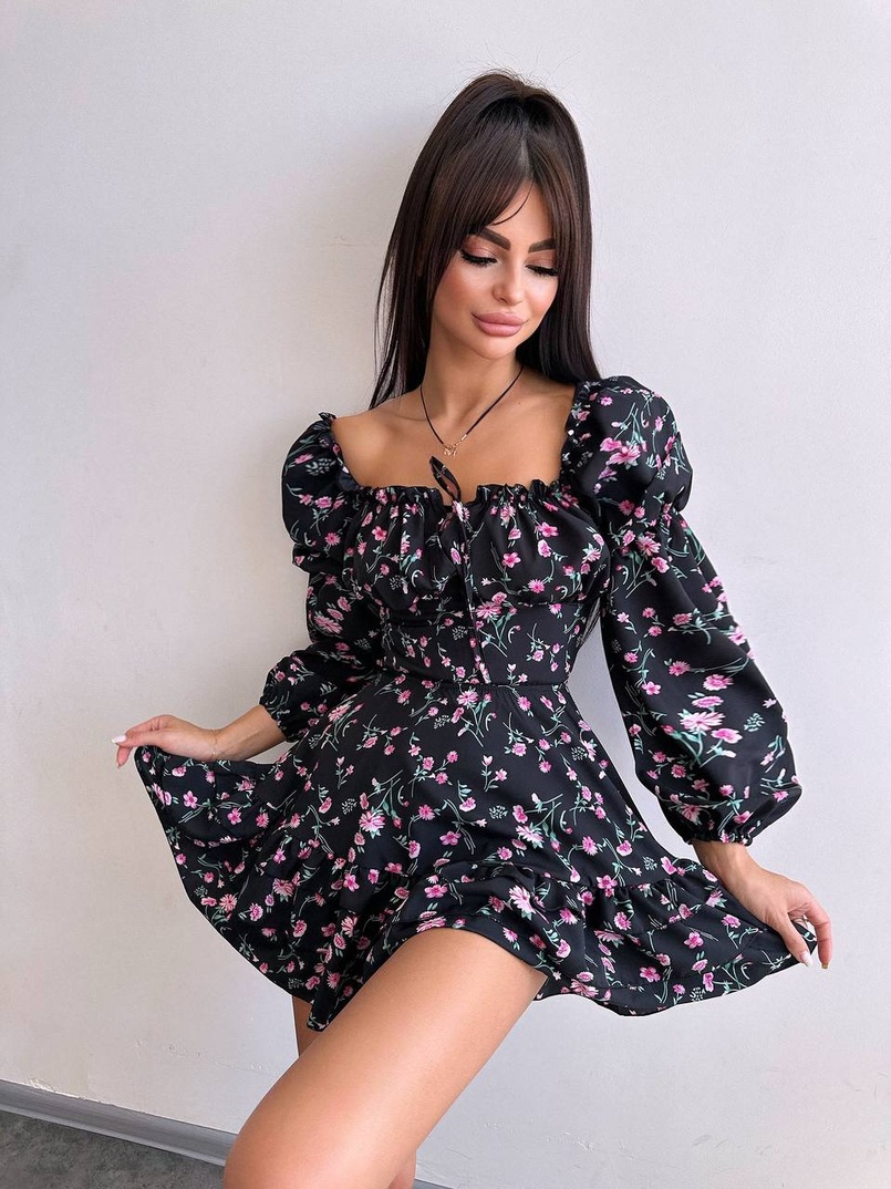 Квіткова сукня з воланами та шнуровкою по спинці | PUSHKA SHOP