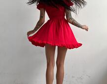 Муслиновое платье мини с корсетной вставкой на талии с косточками  Муслиновое платье мини с корсетной вставкой на талии с косточками  | PUSHKA SHOP