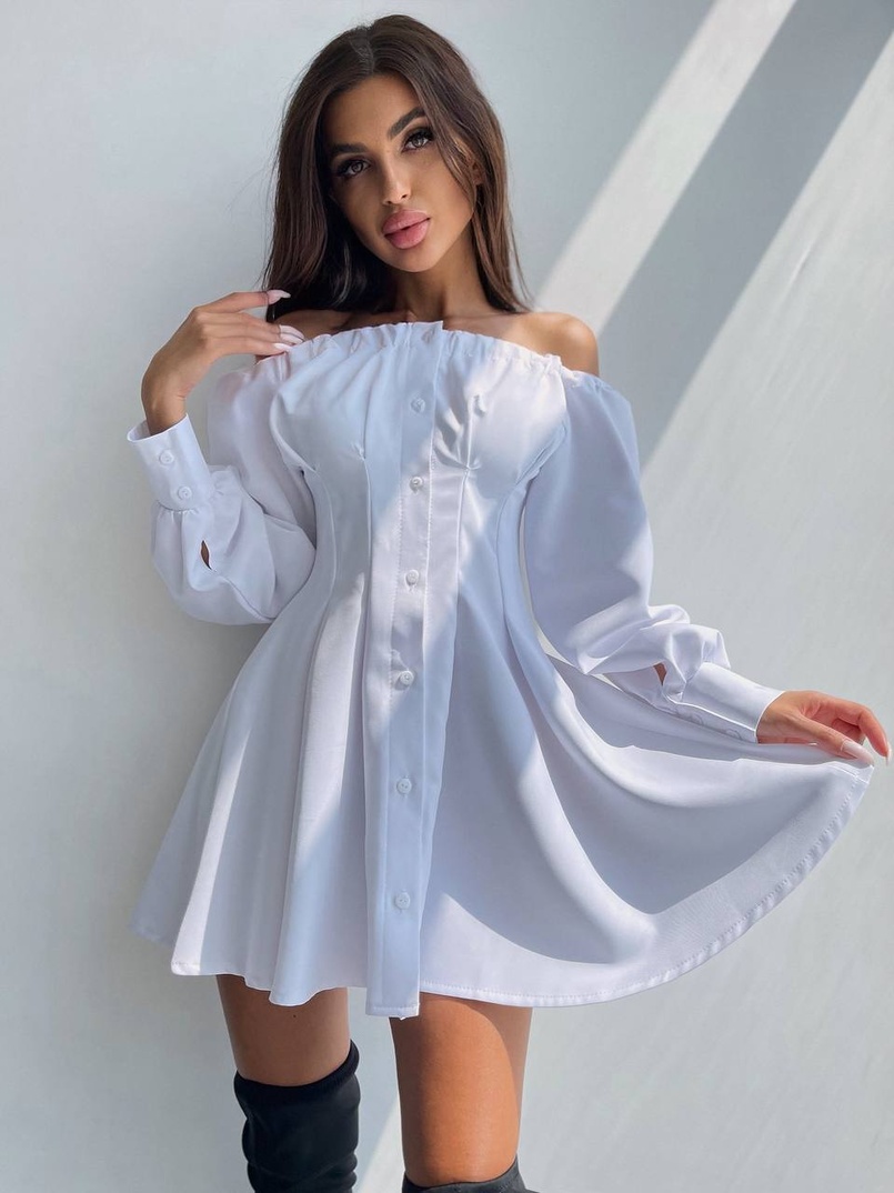 Приталена сукня-сорочка на плічках з корсетом з еко-шкіри | PUSHKA SHOP