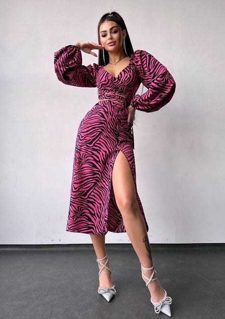 Комплект: топ із зав'язками на талії + спідниця міді з розрізом | PUSHKA SHOP