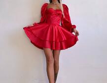 Атласна корсетна сукня бюстьє з пишною подвійною спідницею та об‘ємними рукавами Атласна корсетна сукня бюстьє з пишною подвійною спідницею та об‘ємними рукавами | PUSHKA SHOP