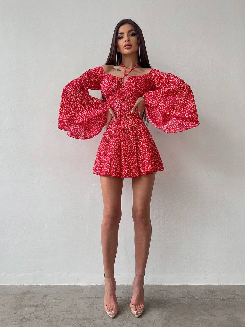 Комплект: платье с расклешенными рукавами + корсет  | PUSHKA SHOP