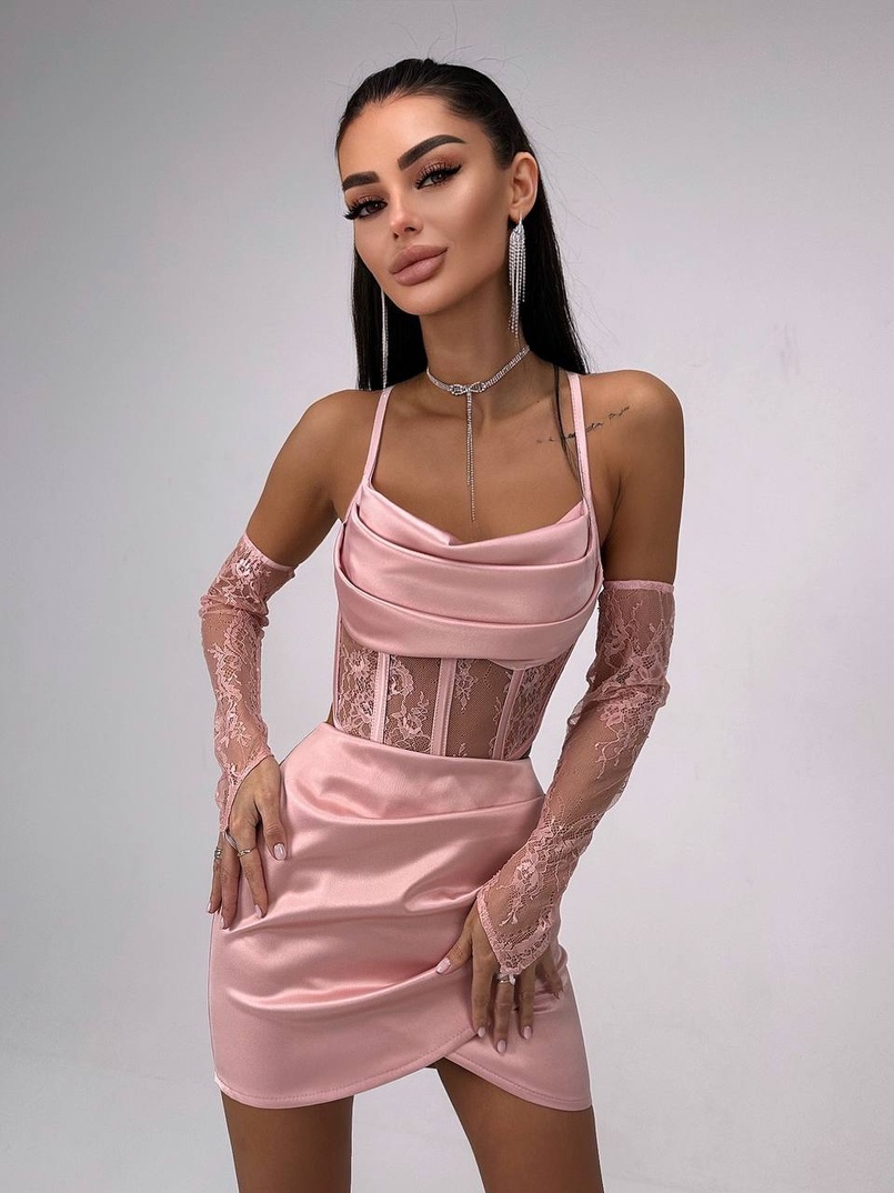 Комплект: корсет, декорований мереживом   + рукавички+ спідниця міні з драпіруванням   | PUSHKA SHOP