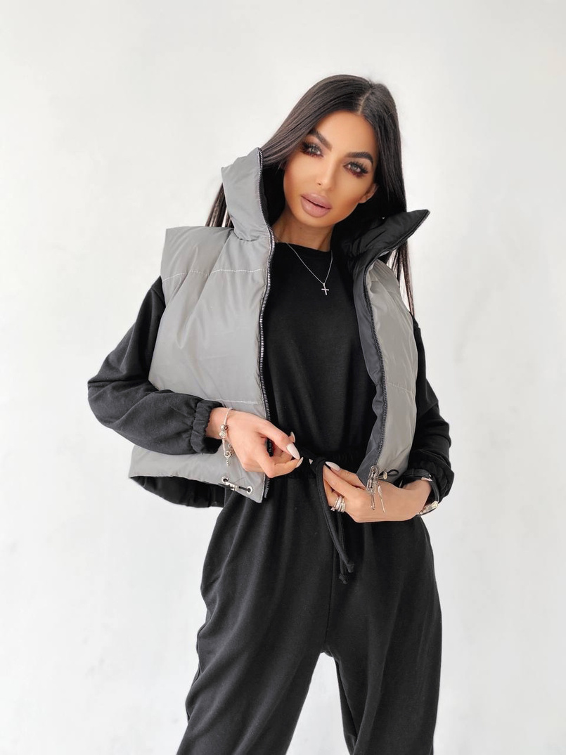 Комплект: комфортный трикотажный комбинезон   укорочённый двухсторонний жилет  | PUSHKA SHOP