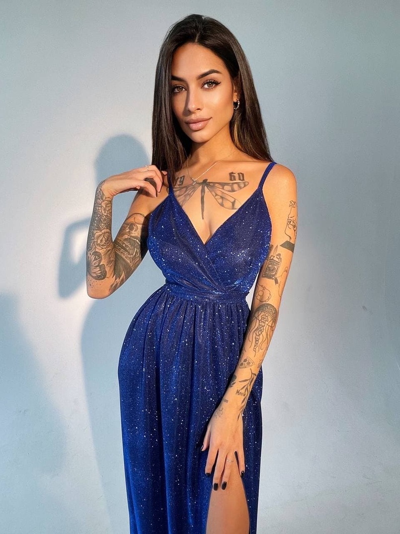 Блестящее платье-макси с разрезом   | PUSHKA SHOP