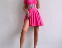 Сукня-міні  з елементами корсету  та спідницею солнцем | PUSHKA SHOP